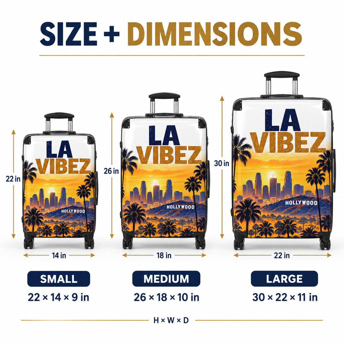 LA VIBEZ Suitcase, Los Angeles Luggage, California Travel Bag, Hollywood Palm Tree Suitcase, Unique Vacation Gift