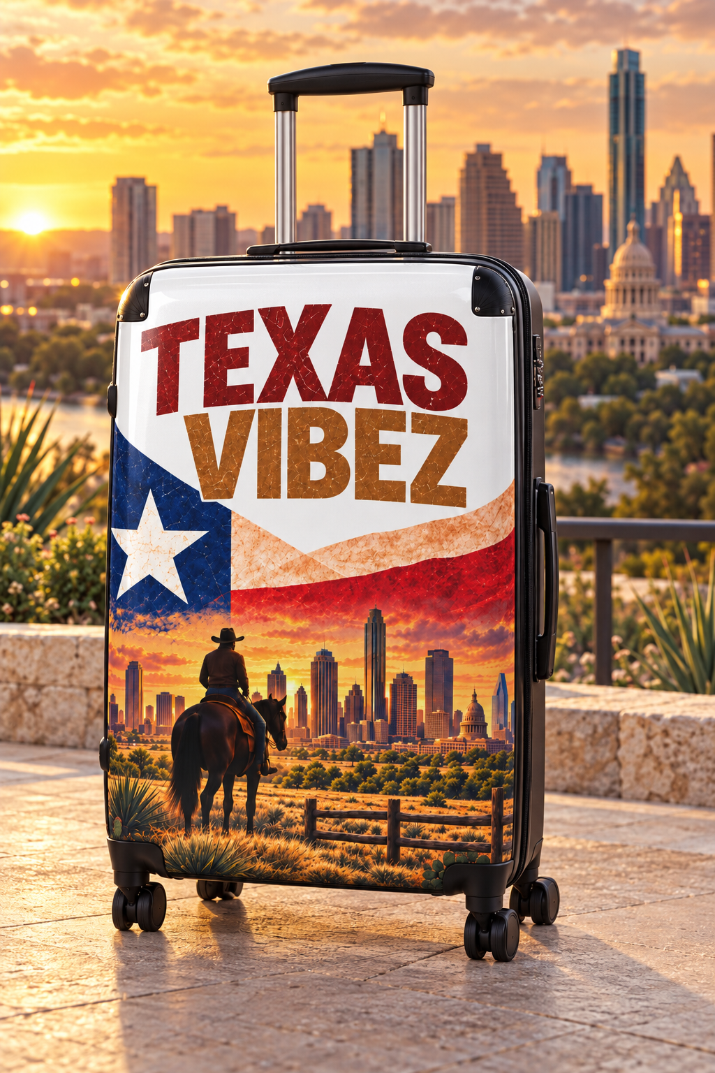 Texas Vibez Suitcase, Western Cowboy Hard Shell Luggage, Texas Travel Gift