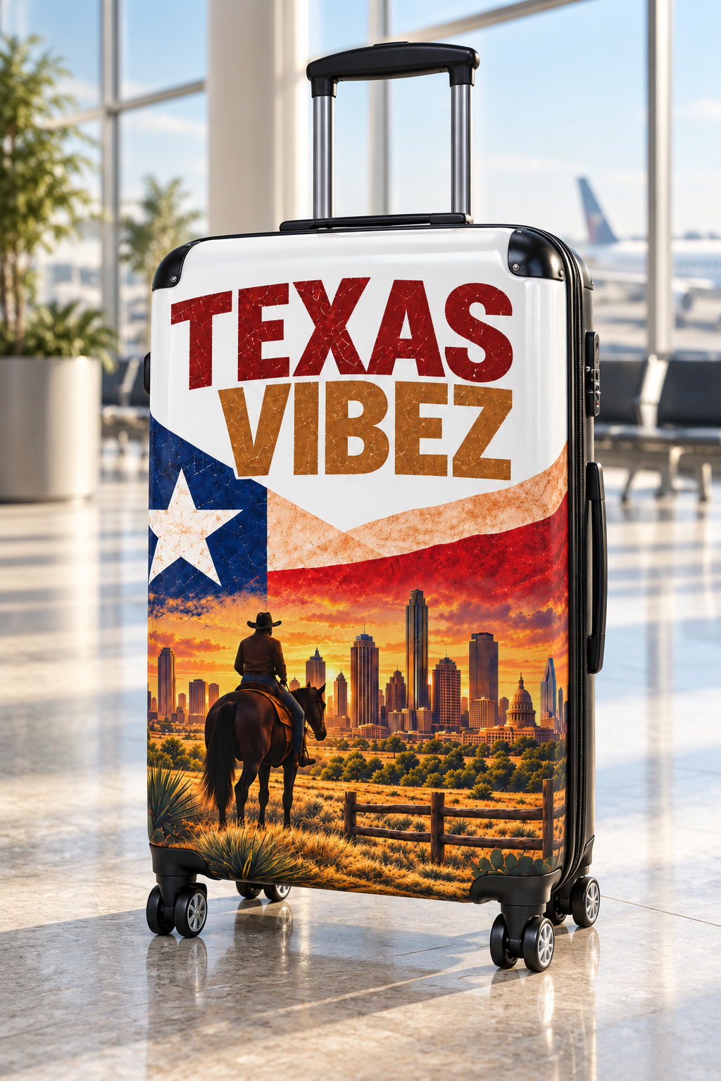 Texas Vibez Suitcase, Western Cowboy Hard Shell Luggage, Texas Travel Gift