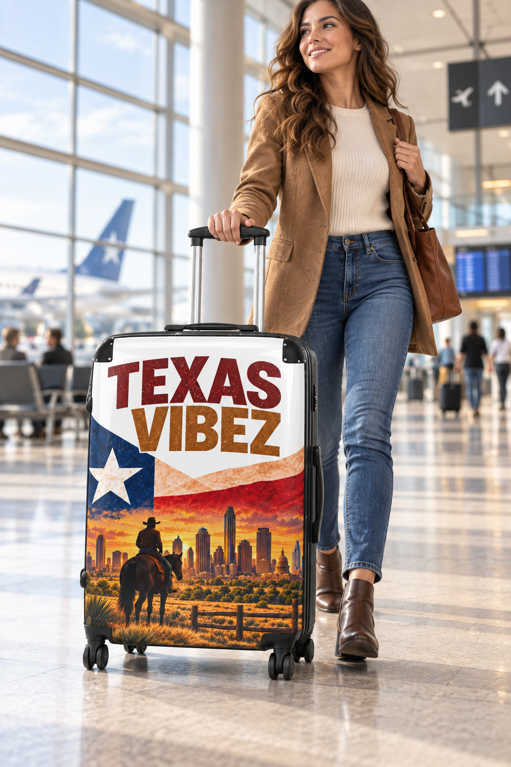 Texas Vibez Suitcase, Western Cowboy Hard Shell Luggage, Texas Travel Gift