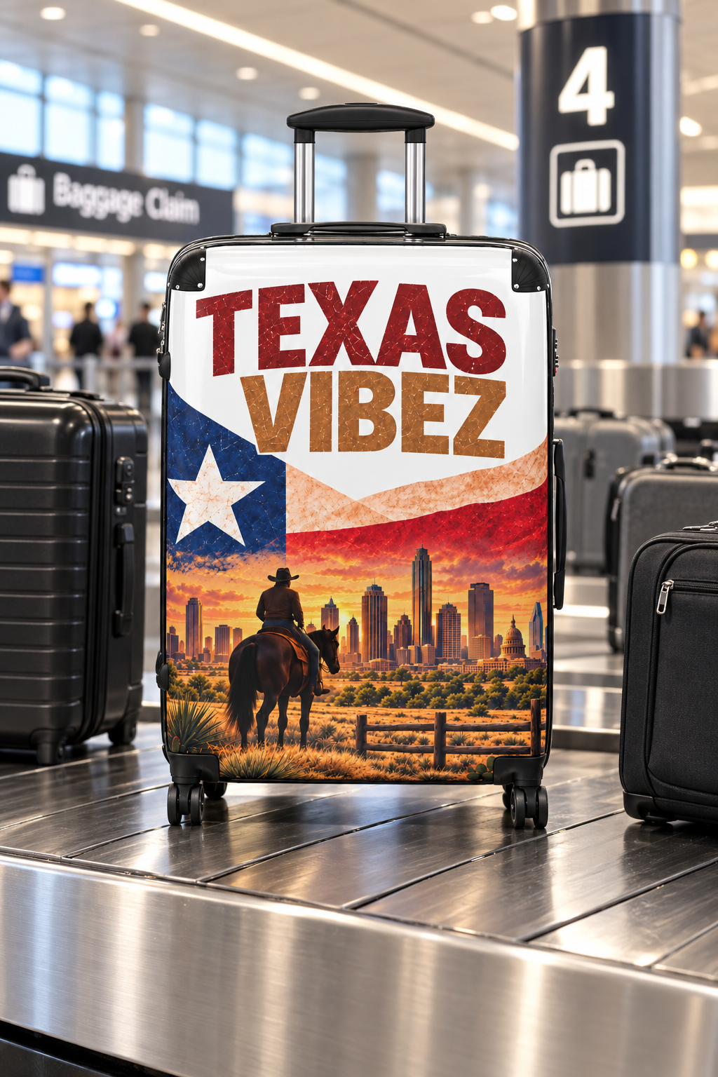 Texas Vibez Suitcase, Western Cowboy Hard Shell Luggage, Texas Travel Gift