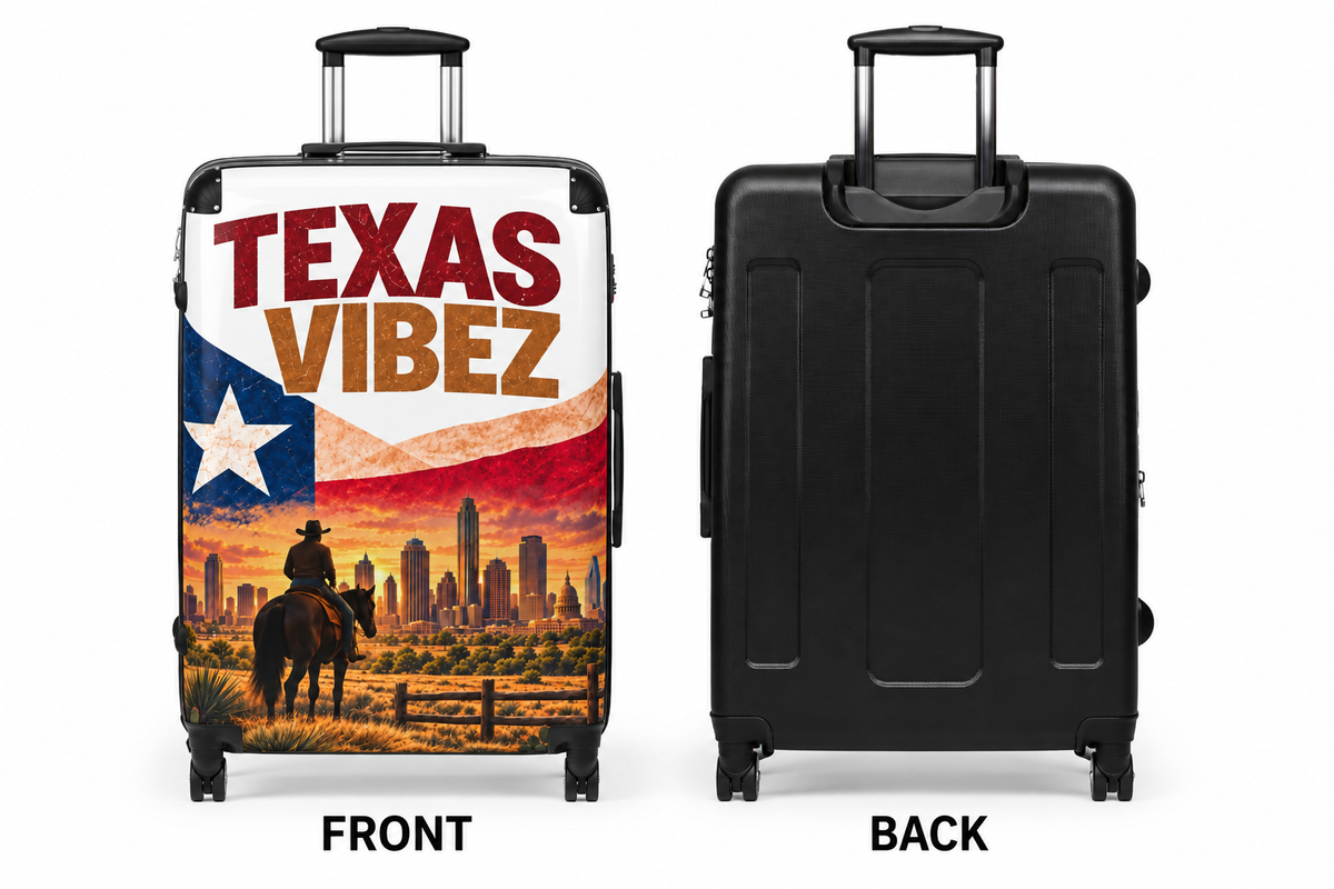 Texas Vibez Suitcase, Western Cowboy Hard Shell Luggage, Texas Travel Gift