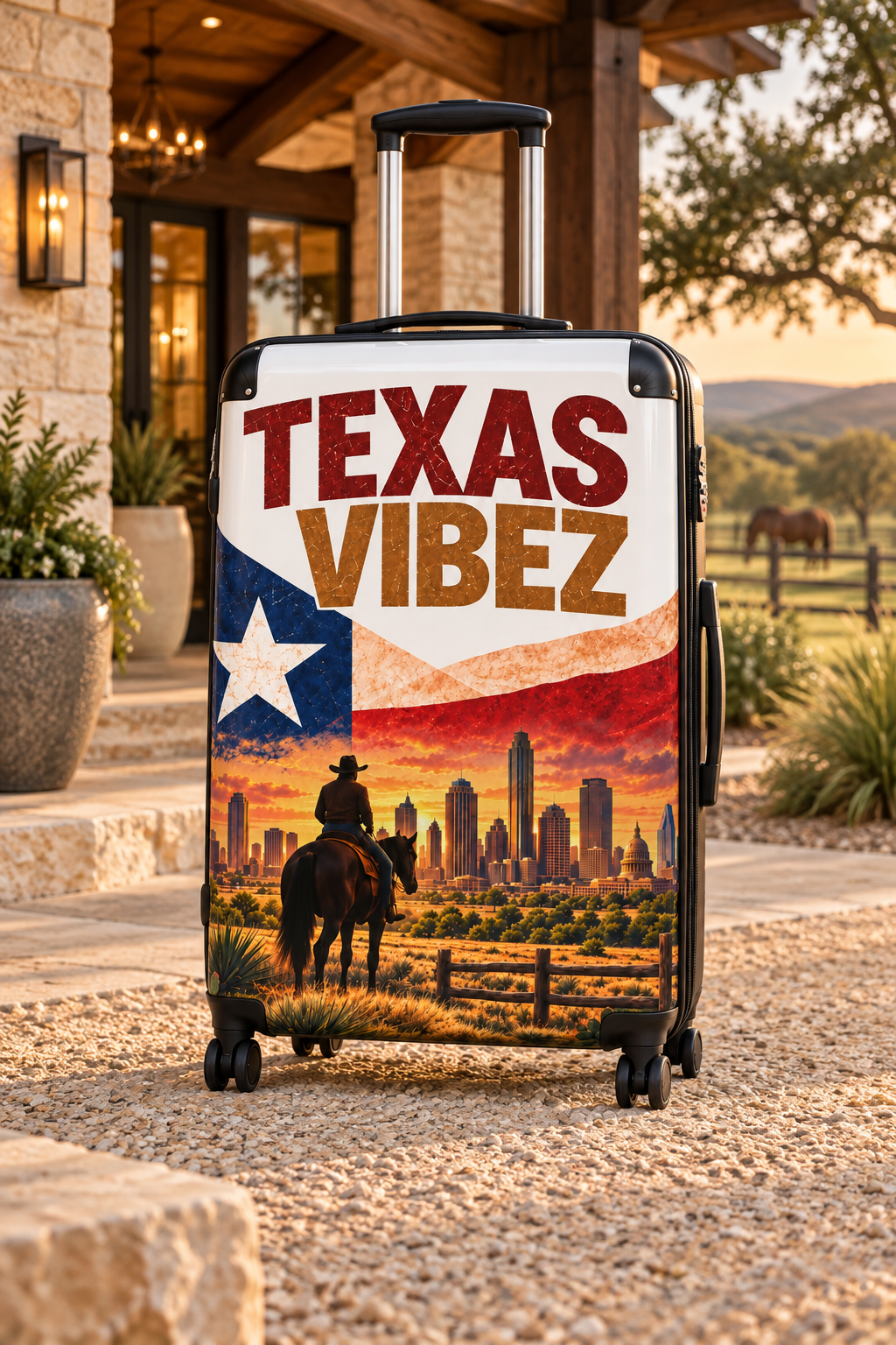 Texas Vibez Suitcase, Western Cowboy Hard Shell Luggage, Texas Travel Gift