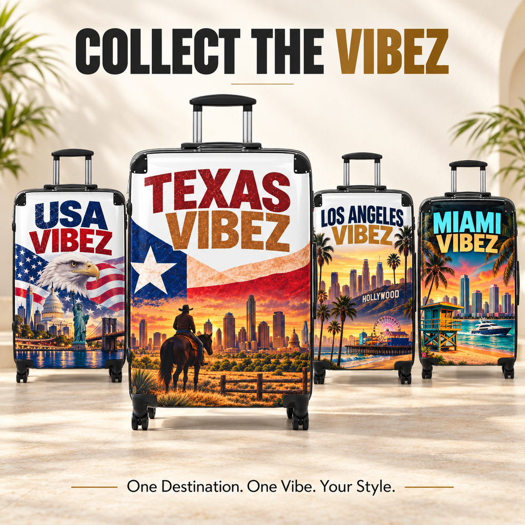Texas Vibez Suitcase, Western Cowboy Hard Shell Luggage, Texas Travel Gift