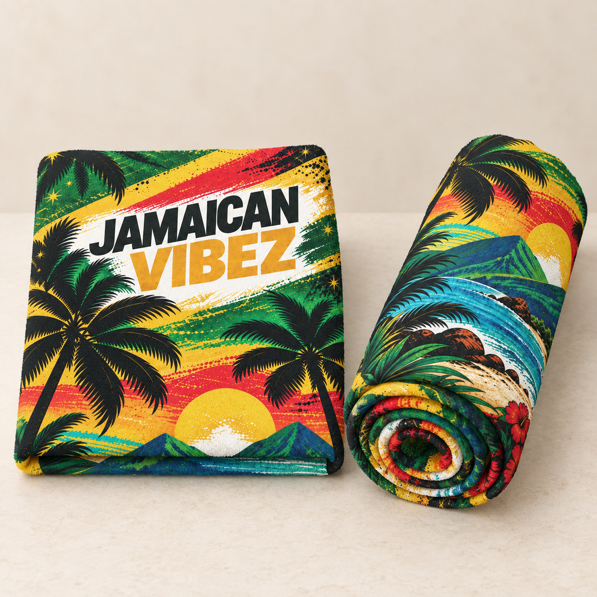 Jamaican Vibez Towel, Tropical Jamaica Beach and Bath Towel, Colorful Caribbean Travel Decor