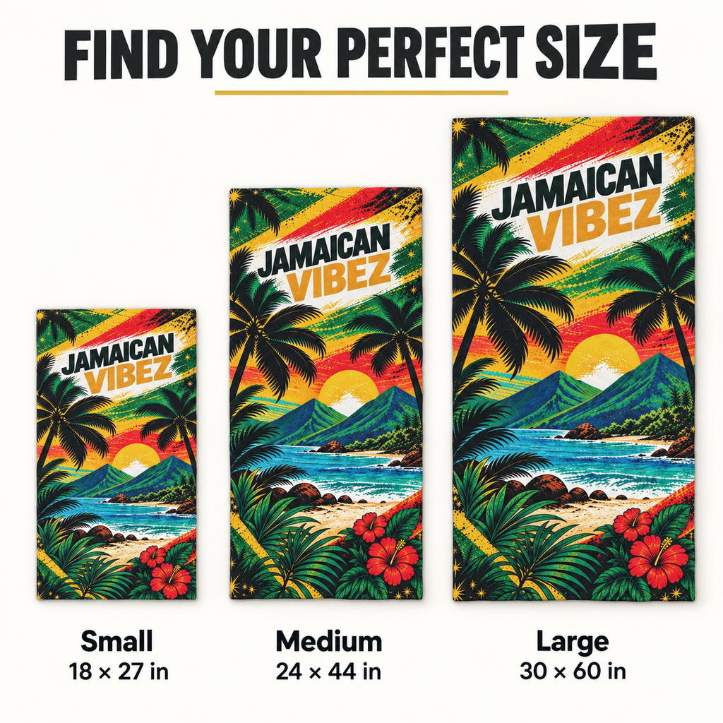 Jamaican Vibez Towel, Tropical Jamaica Beach and Bath Towel, Colorful Caribbean Travel Decor