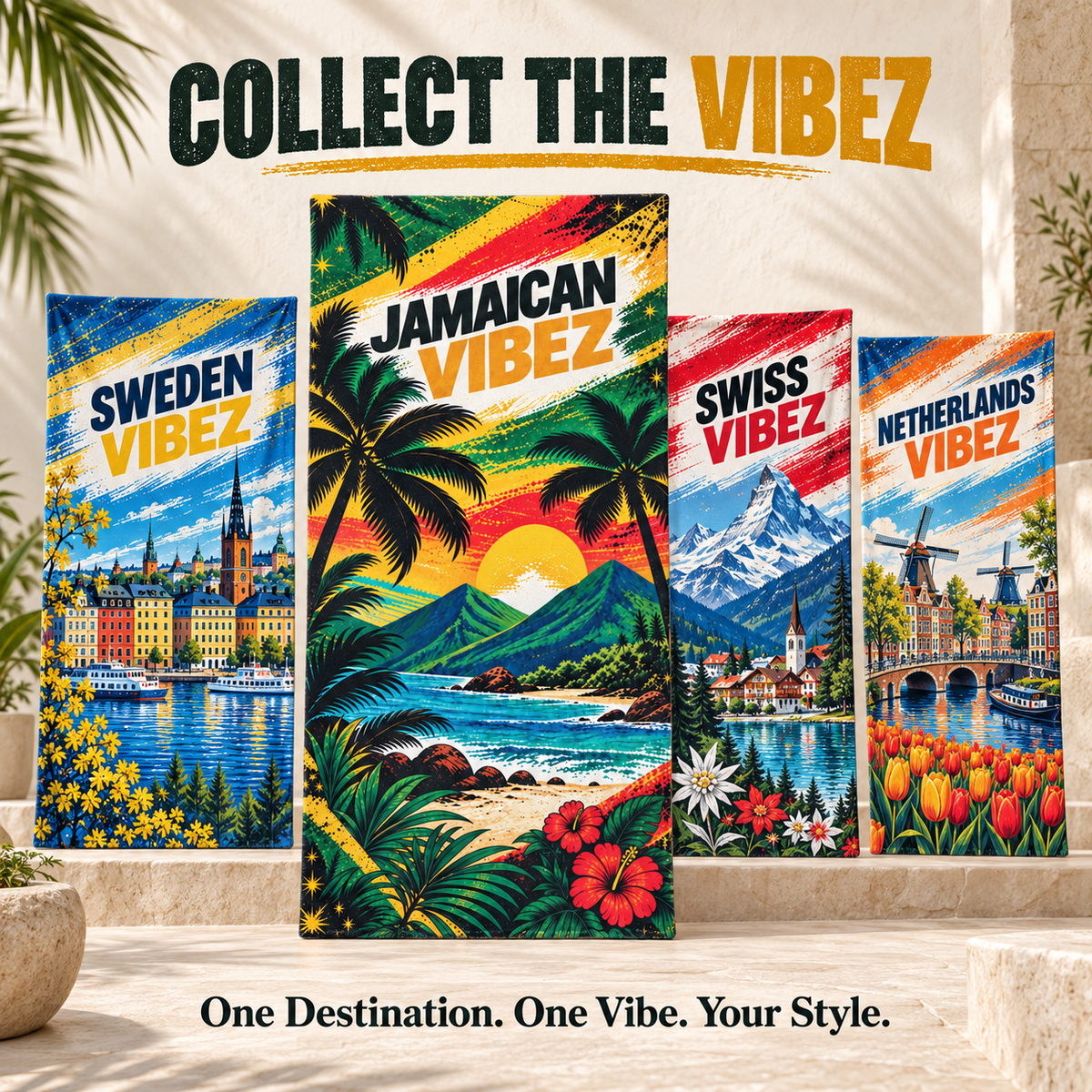 Jamaican Vibez Towel, Tropical Jamaica Beach and Bath Towel, Colorful Caribbean Travel Decor