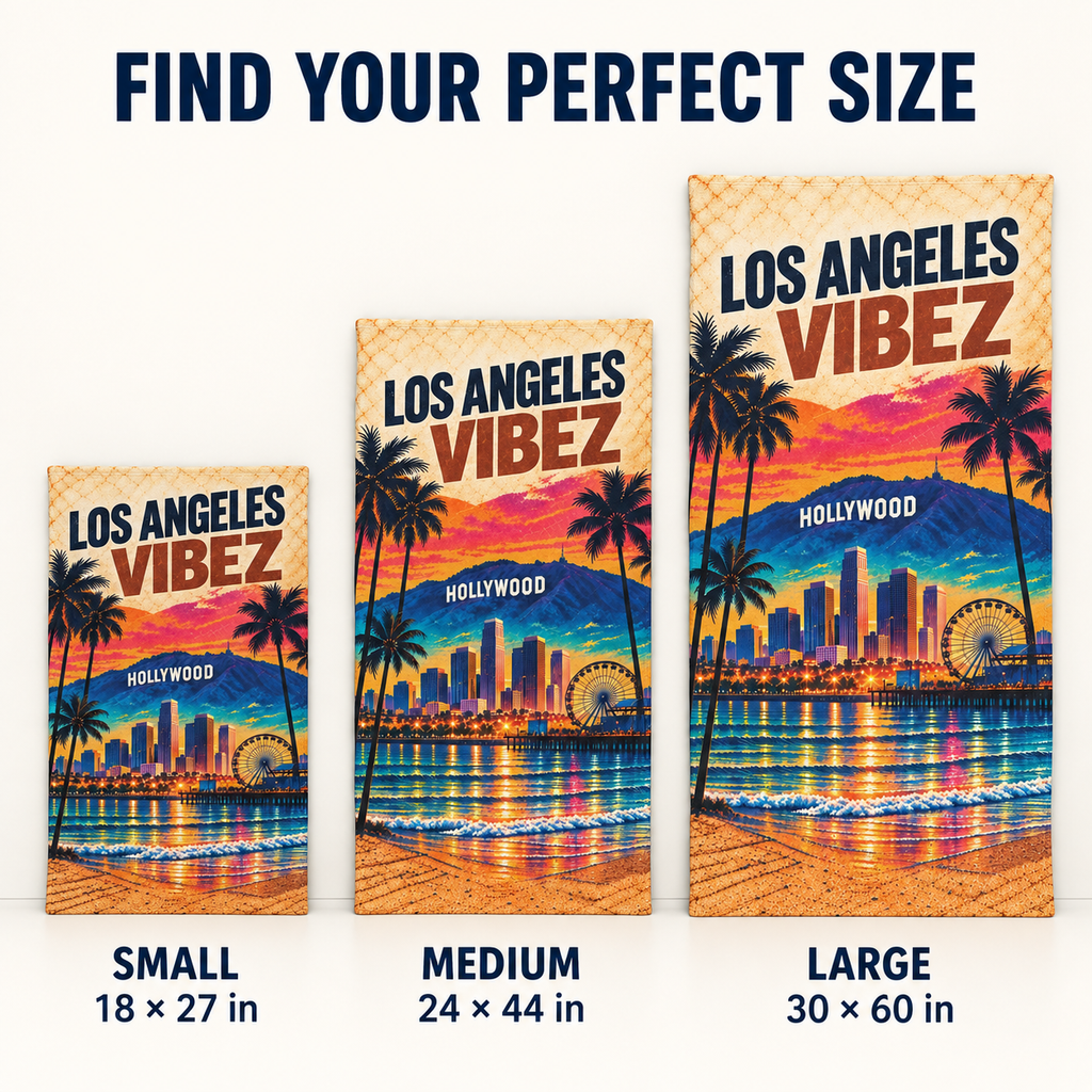 Los Angeles Vibez Towel, California Beach Towel, Hollywood Travel Gift, Colorful Cityscape Bath Towel, LA Souvenir