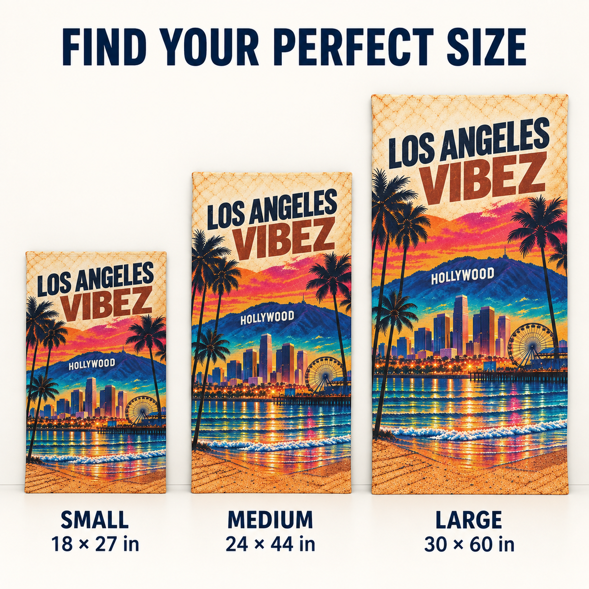 Los Angeles Vibez Towel, California Beach Towel, Hollywood Travel Gift, Colorful Cityscape Bath Towel, LA Souvenir