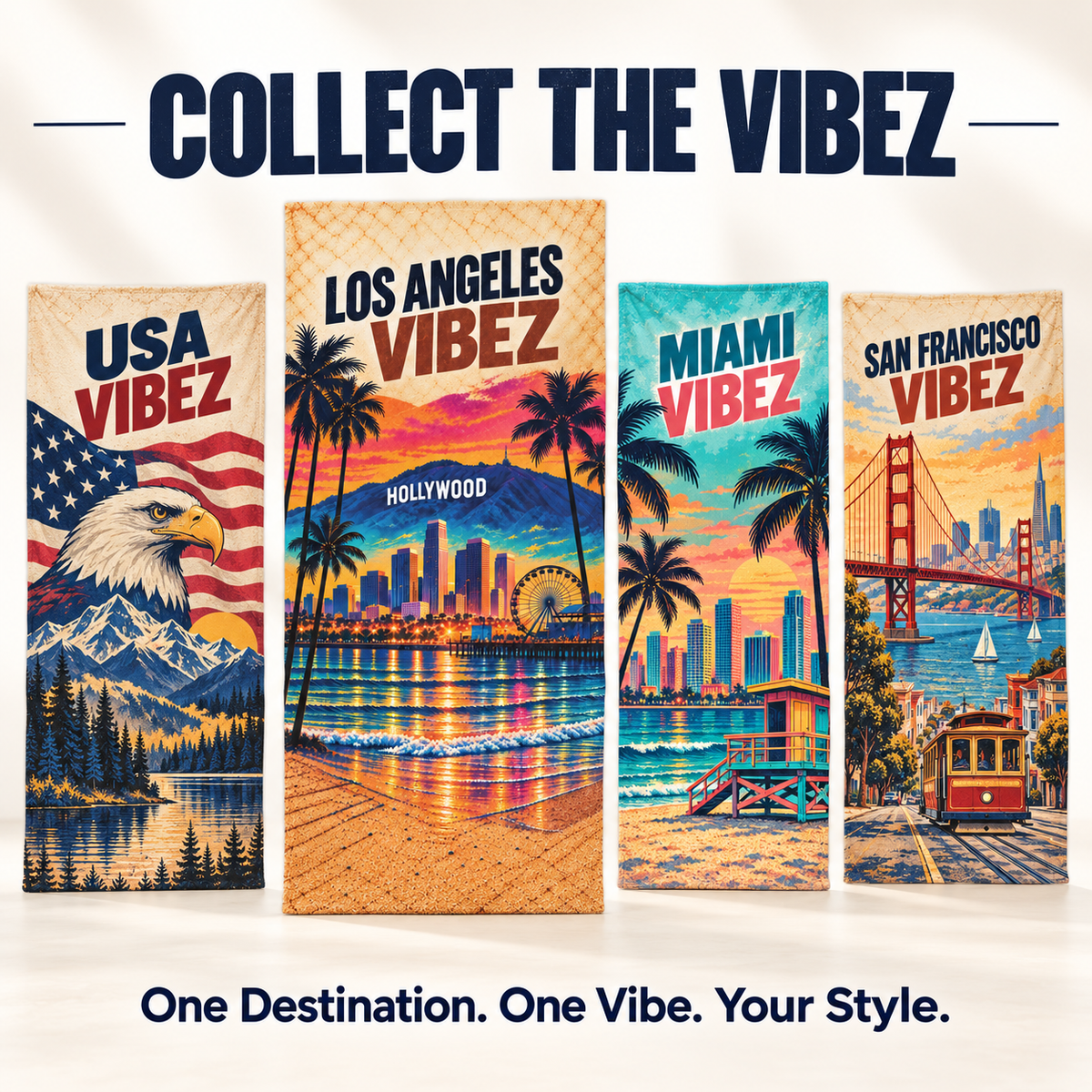 Los Angeles Vibez Towel, California Beach Towel, Hollywood Travel Gift, Colorful Cityscape Bath Towel, LA Souvenir