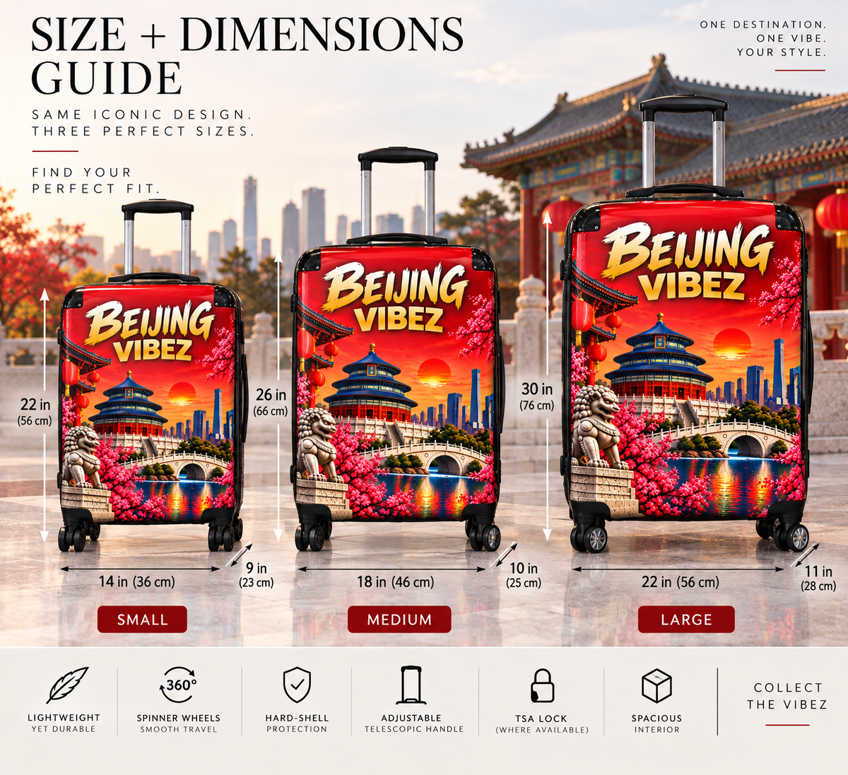 Beijing Vibez Suitcase, China Travel Luggage, Beijing Hard Shell Suitcase, Chinese Travel Gift, Red Asian Luggage, Spinner Suitcase