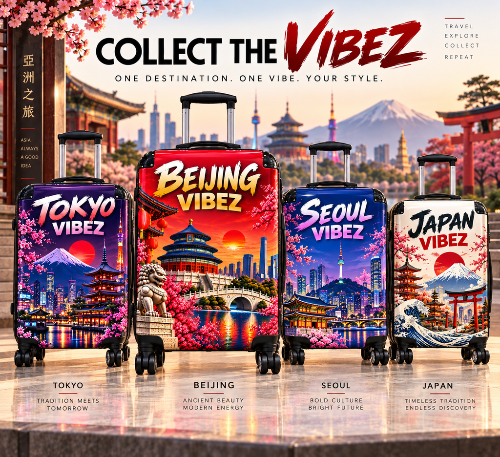 Beijing Vibez Suitcase, China Travel Luggage, Beijing Hard Shell Suitcase, Chinese Travel Gift, Red Asian Luggage, Spinner Suitcase