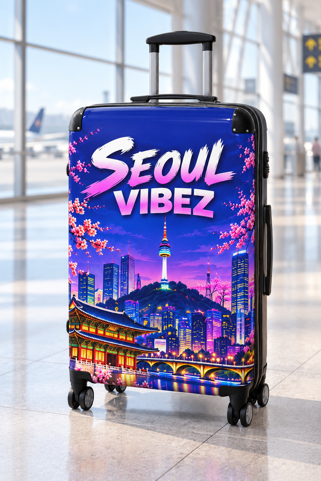 Seoul Vibez Suitcase, Korean Cityscape Hard-Shell Luggage, Colourful Travel Gift