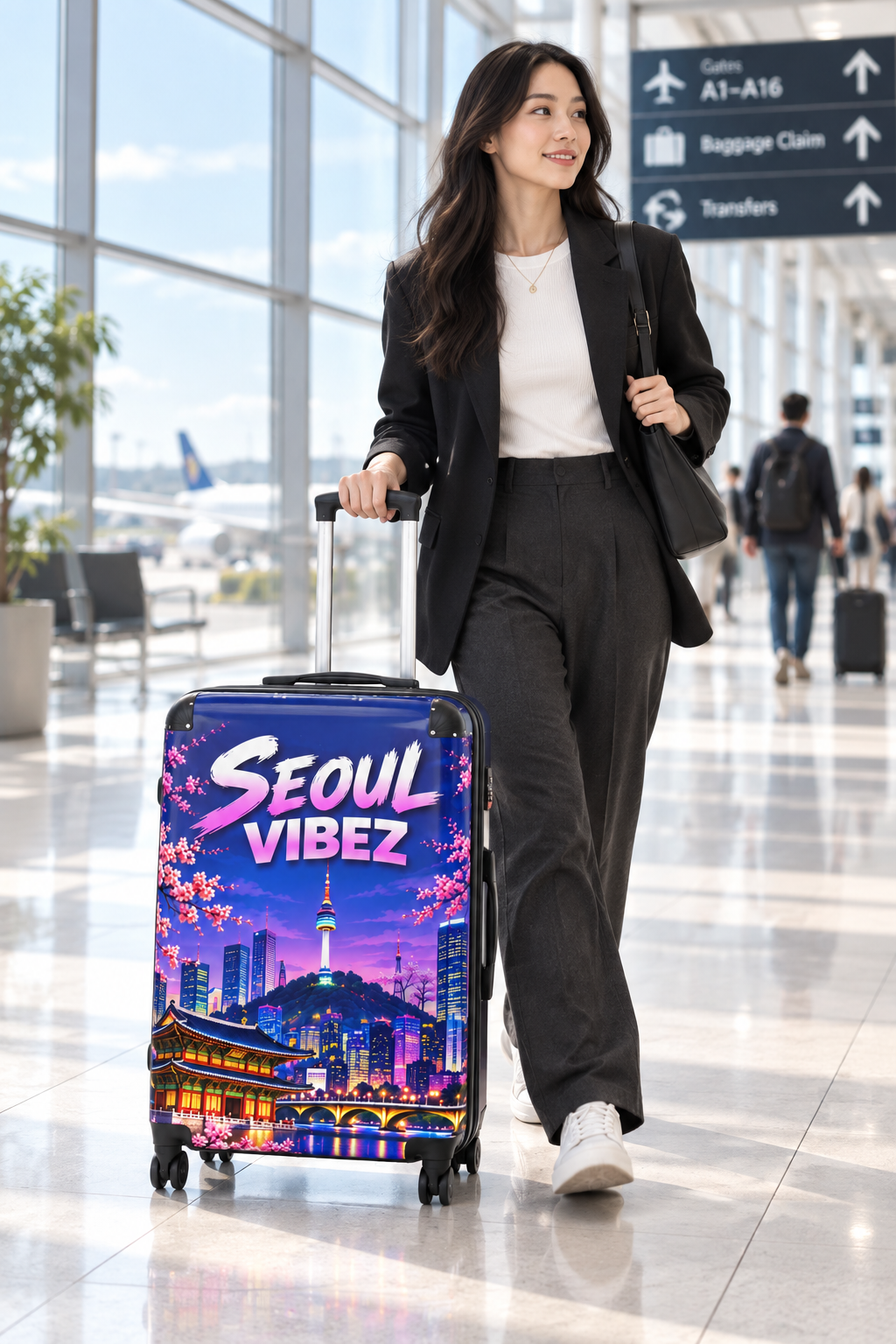 Seoul Vibez Suitcase, Korean Cityscape Hard-Shell Luggage, Colourful Travel Gift