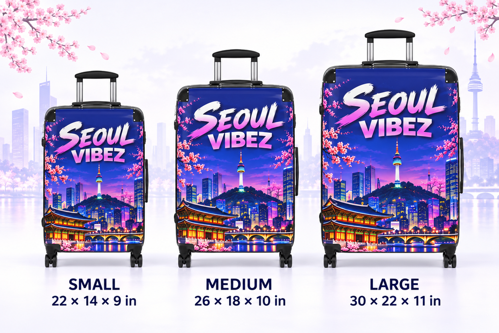 Seoul Vibez Suitcase, Korean Cityscape Hard-Shell Luggage, Colourful Travel Gift