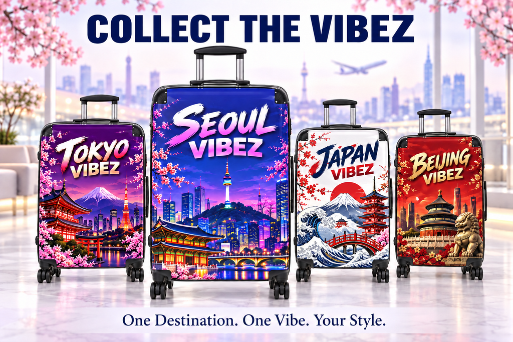 Seoul Vibez Suitcase, Korean Cityscape Hard-Shell Luggage, Colourful Travel Gift