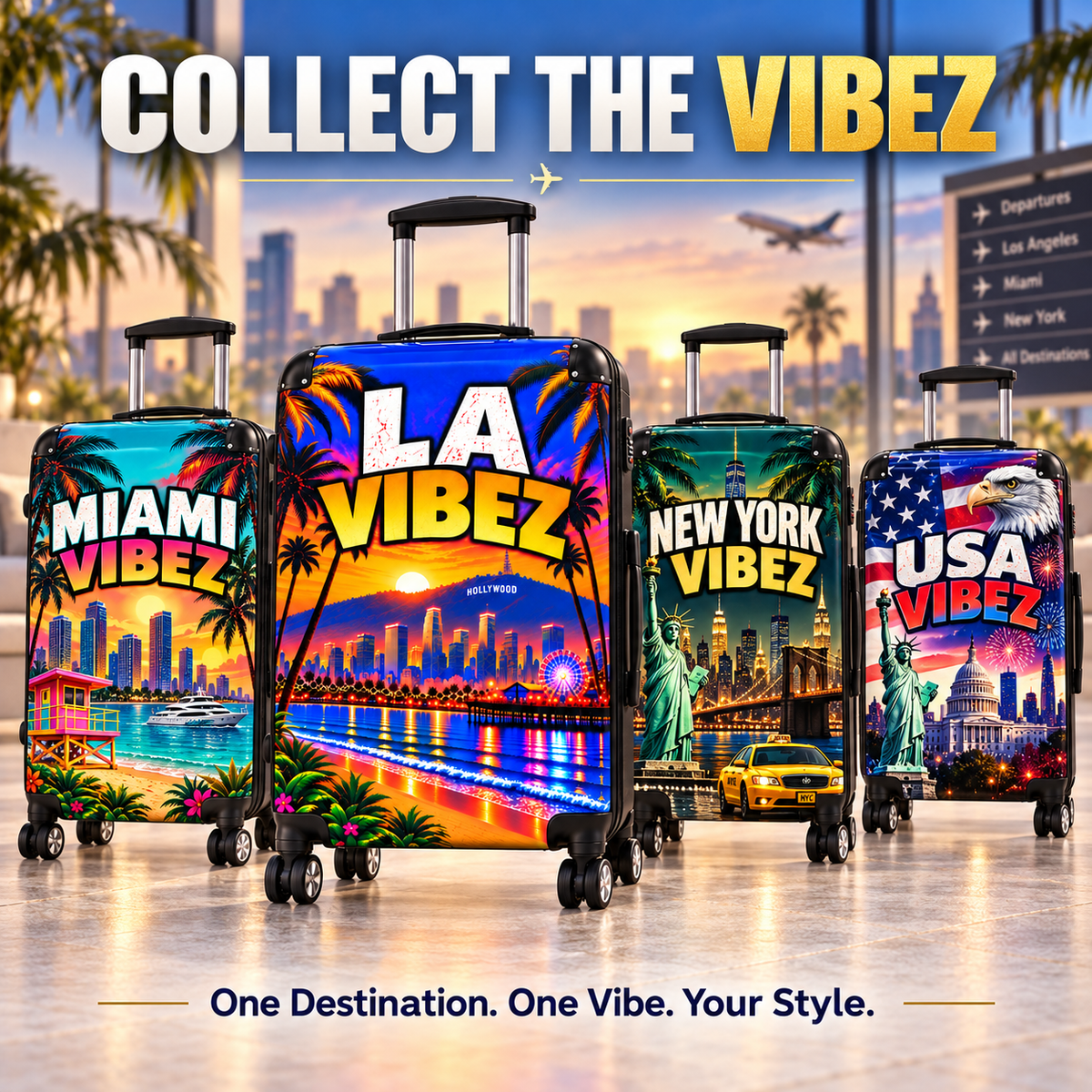 LA Vibez Suitcase, Los Angeles Luggage, Colorful Hard Shell Travel Case, Hollywood Vacation Gift, City Skyline Spinner Suitcase