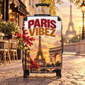 Paris Vibez Suitcase, Eiffel Tower Luggage, Paris Travel Gift, French City Hard Shell Suitcase, Spinner Wheel Carry On Luggage