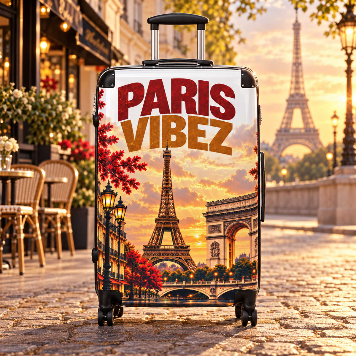 Paris Vibez Suitcase, Eiffel Tower Luggage, Paris Travel Gift, French City Hard Shell Suitcase, Spinner Wheel Carry On Luggage