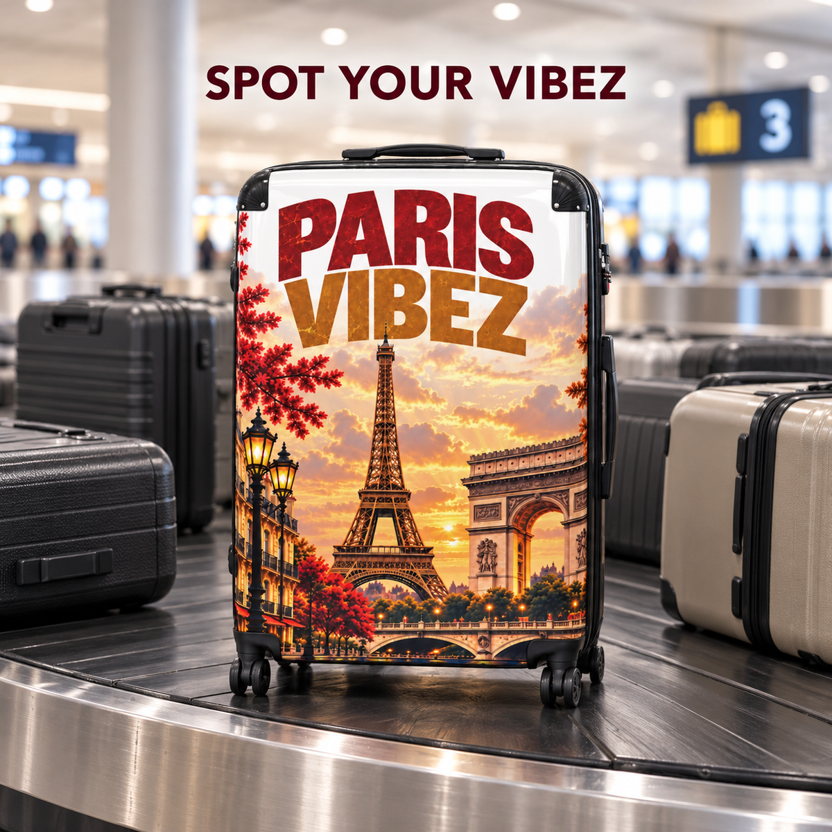 Paris Vibez Suitcase, Eiffel Tower Luggage, Paris Travel Gift, French City Hard Shell Suitcase, Spinner Wheel Carry On Luggage