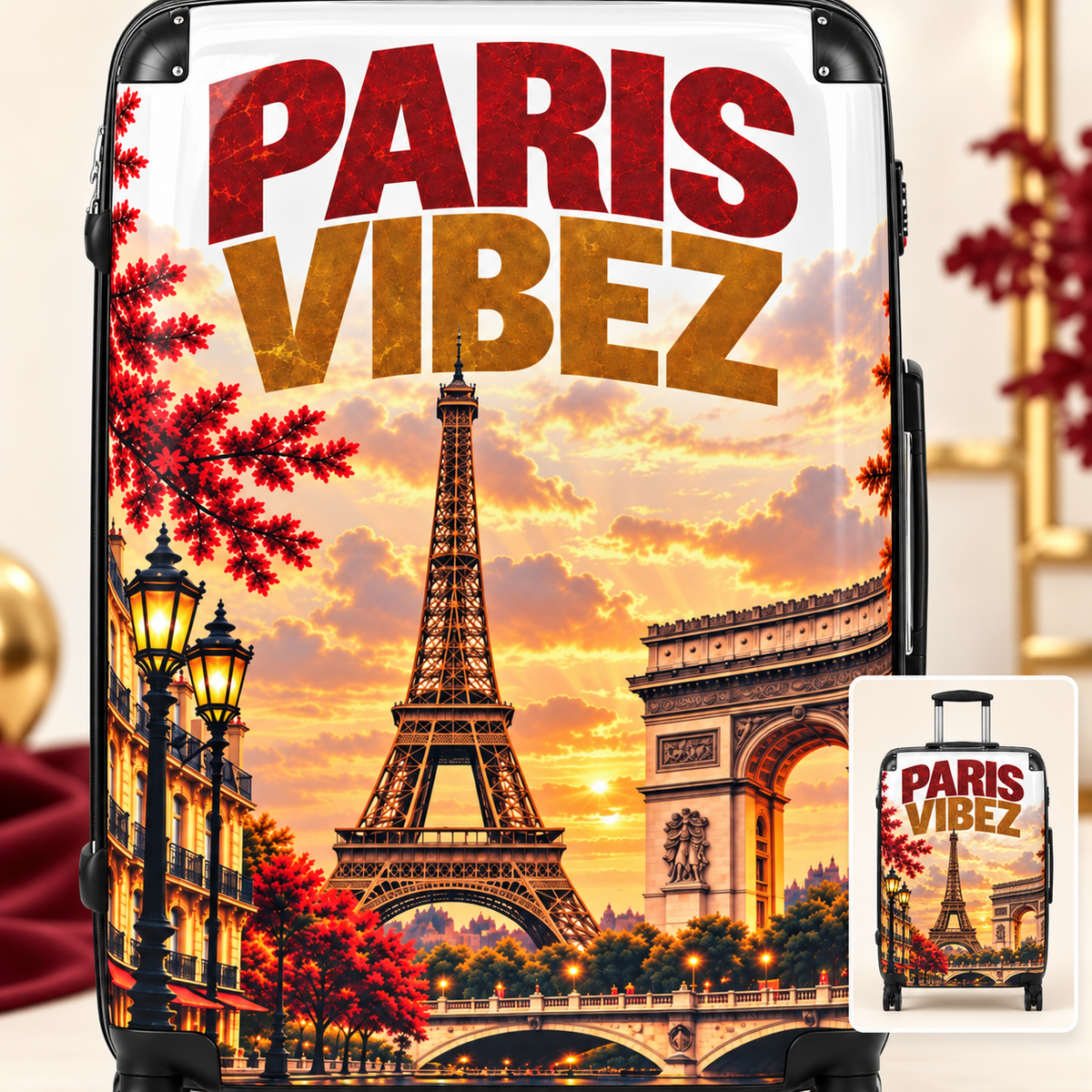 Paris Vibez Suitcase, Eiffel Tower Luggage, Paris Travel Gift, French City Hard Shell Suitcase, Spinner Wheel Carry On Luggage