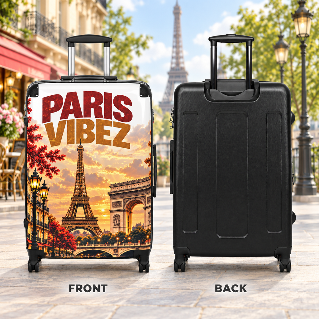 Paris Vibez Suitcase, Eiffel Tower Luggage, Paris Travel Gift, French City Hard Shell Suitcase, Spinner Wheel Carry On Luggage