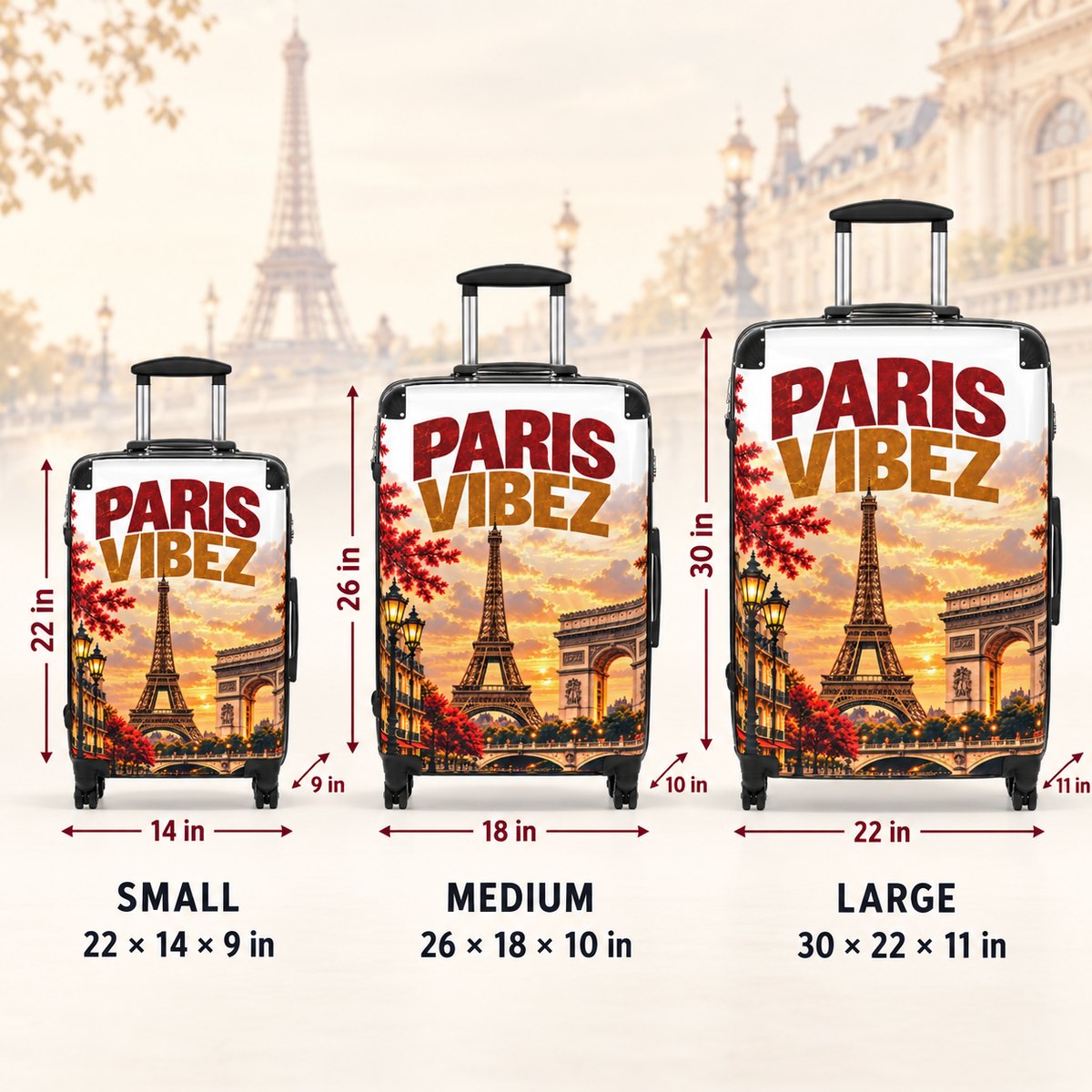 Paris Vibez Suitcase, Eiffel Tower Luggage, Paris Travel Gift, French City Hard Shell Suitcase, Spinner Wheel Carry On Luggage