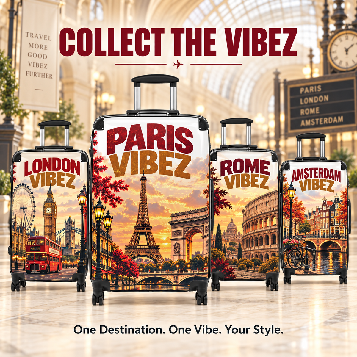 Paris Vibez Suitcase, Eiffel Tower Luggage, Paris Travel Gift, French City Hard Shell Suitcase, Spinner Wheel Carry On Luggage