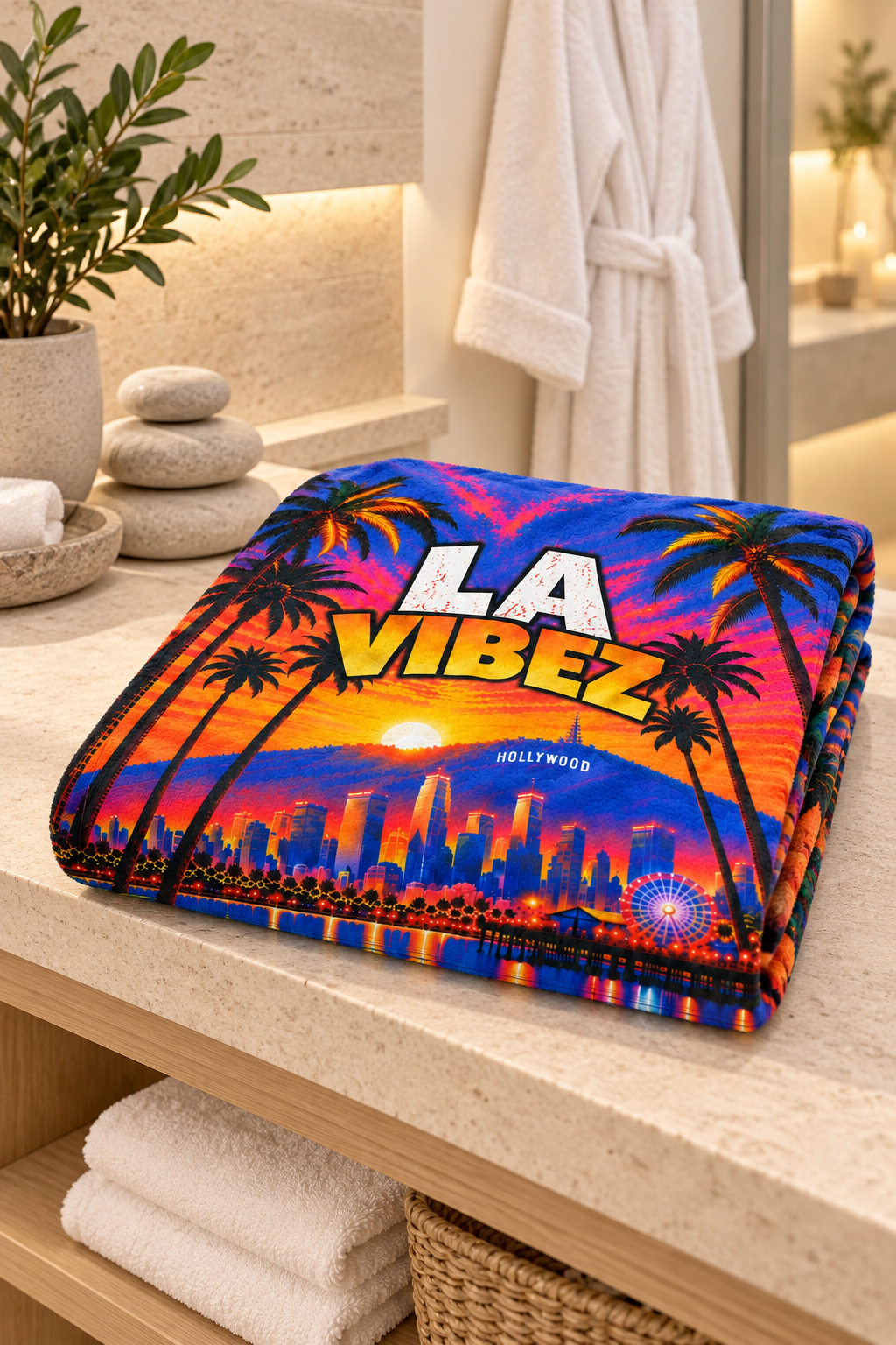 Los Angeles Towel, LA Vibez Bath and Beach Towel, California Travel Gift, Colorful City Decor