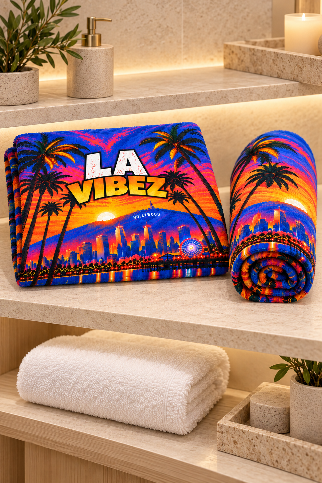 Los Angeles Towel, LA Vibez Bath and Beach Towel, California Travel Gift, Colorful City Decor