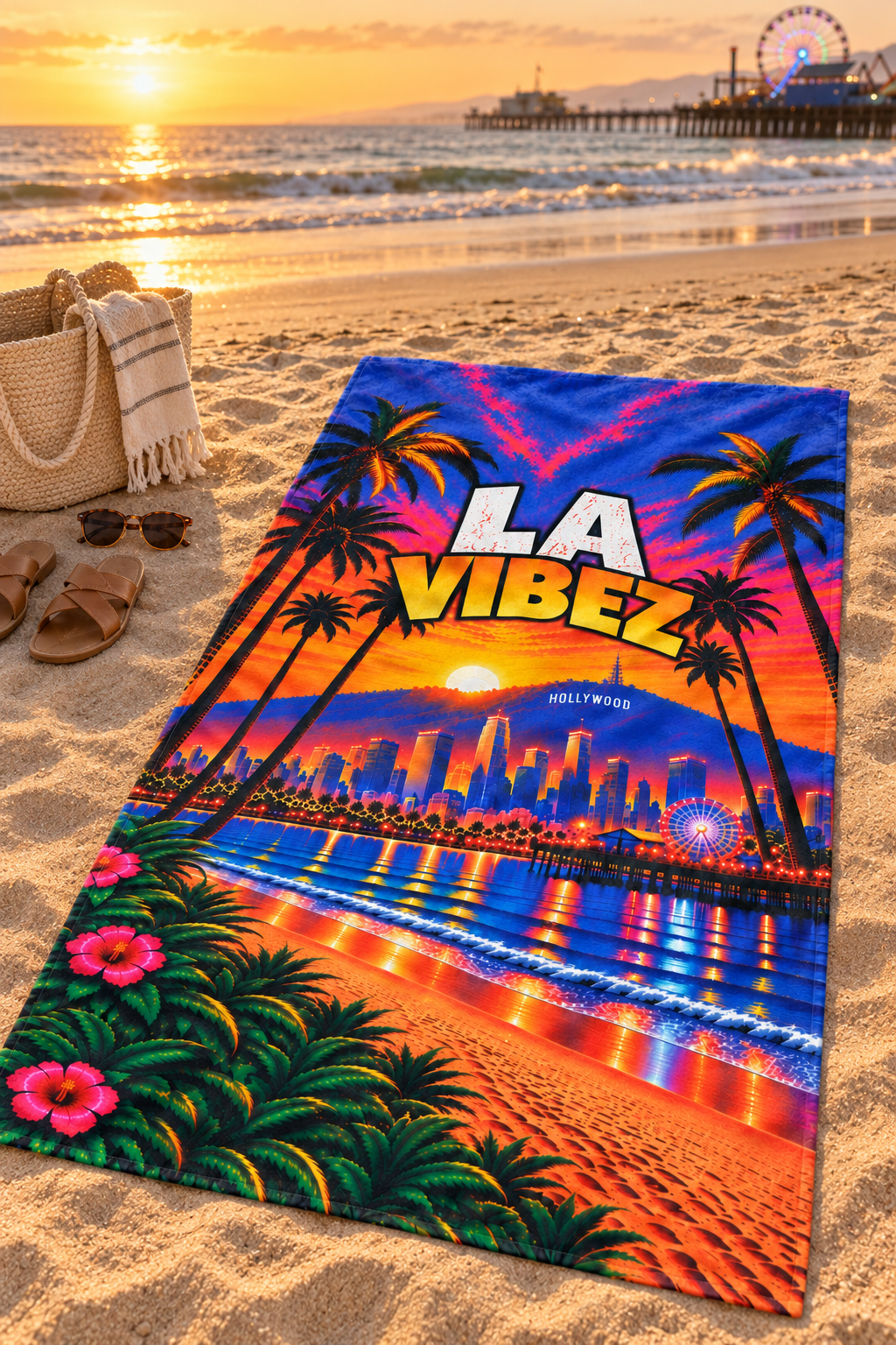 Los Angeles Towel, LA Vibez Bath and Beach Towel, California Travel Gift, Colorful City Decor