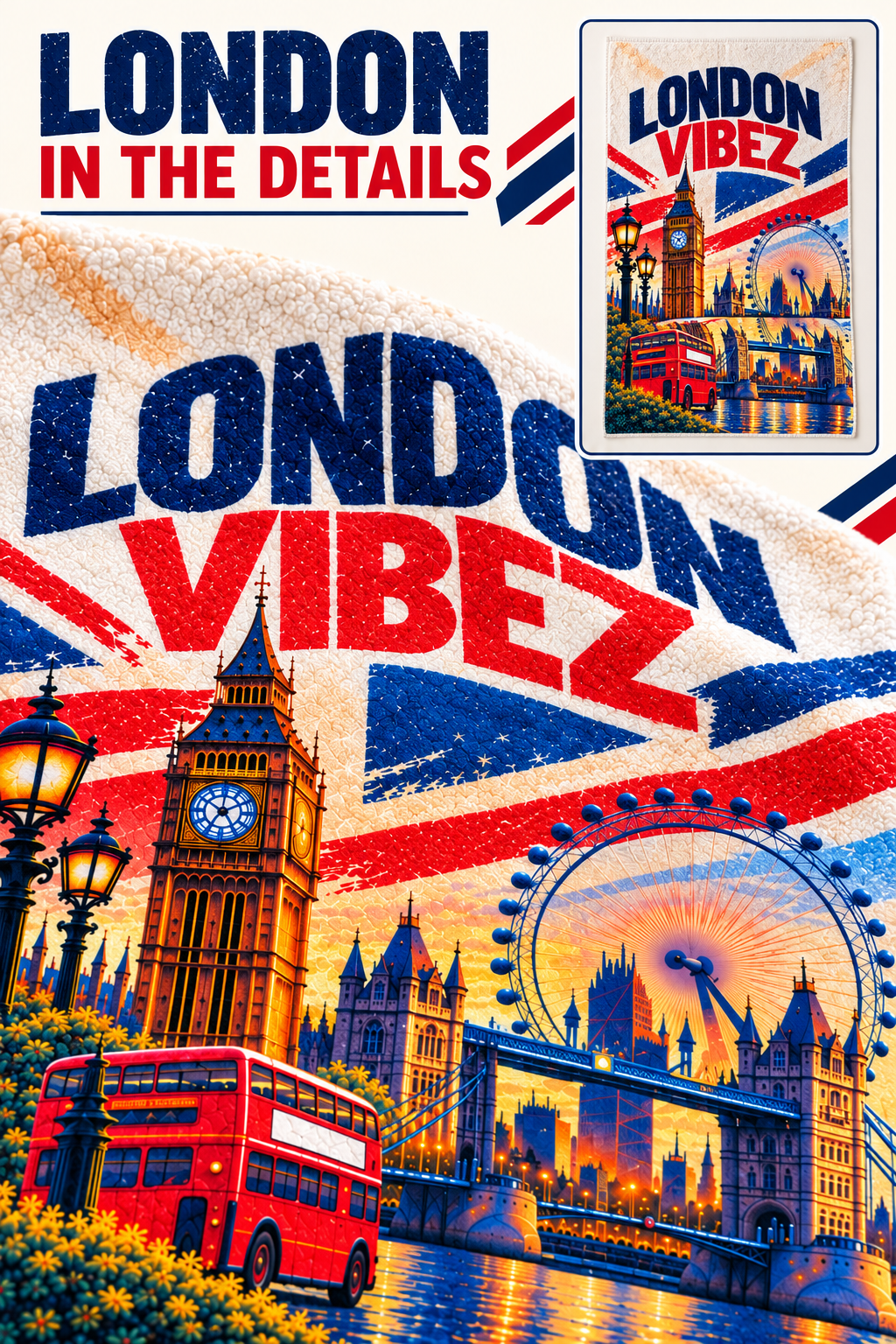 London Vibez Towel, British City Bath Towel, Big Ben and Red Bus Design, UK Travel Gift, London Souvenir, Bathroom Decor