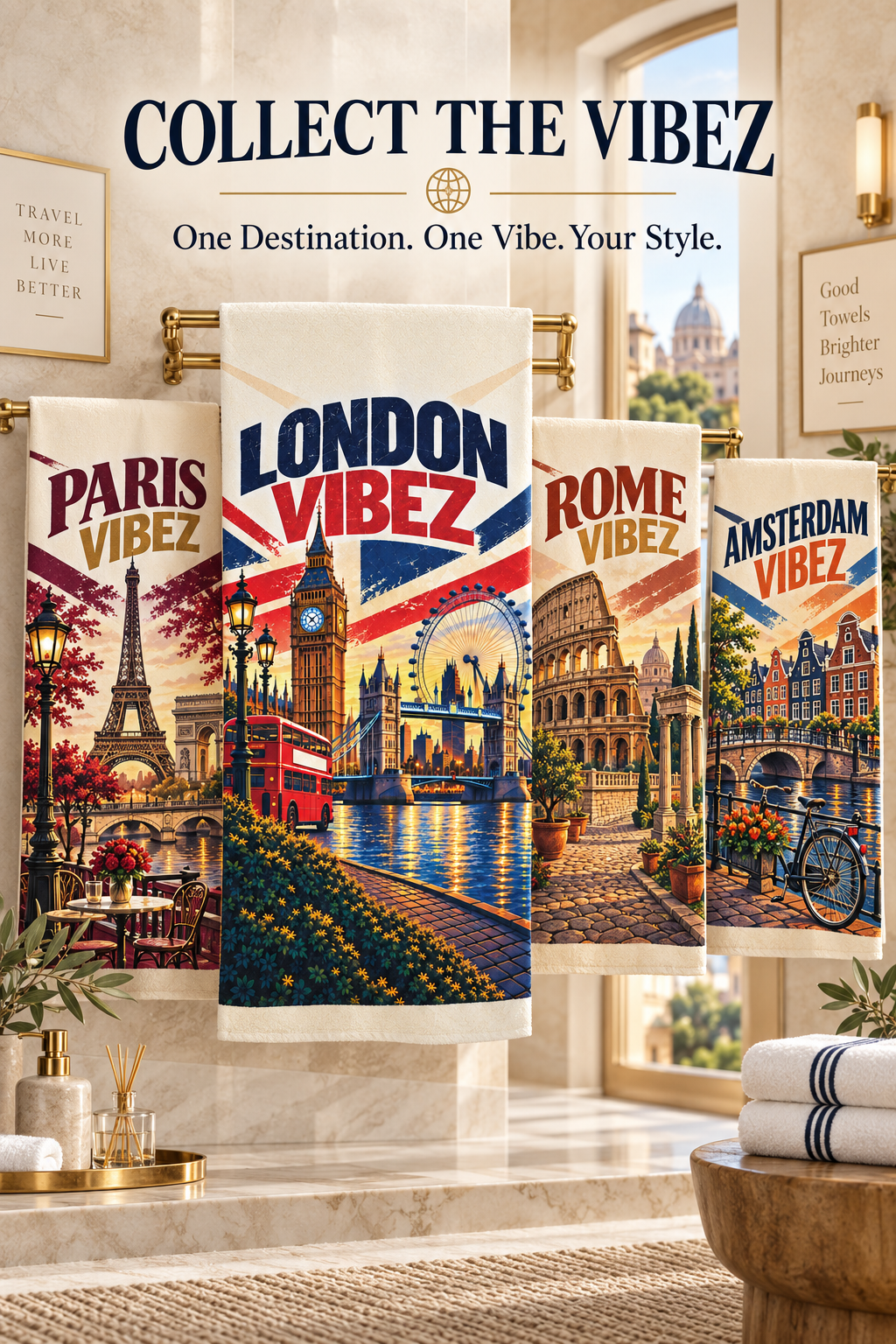 London Vibez Towel, British City Bath Towel, Big Ben and Red Bus Design, UK Travel Gift, London Souvenir, Bathroom Decor