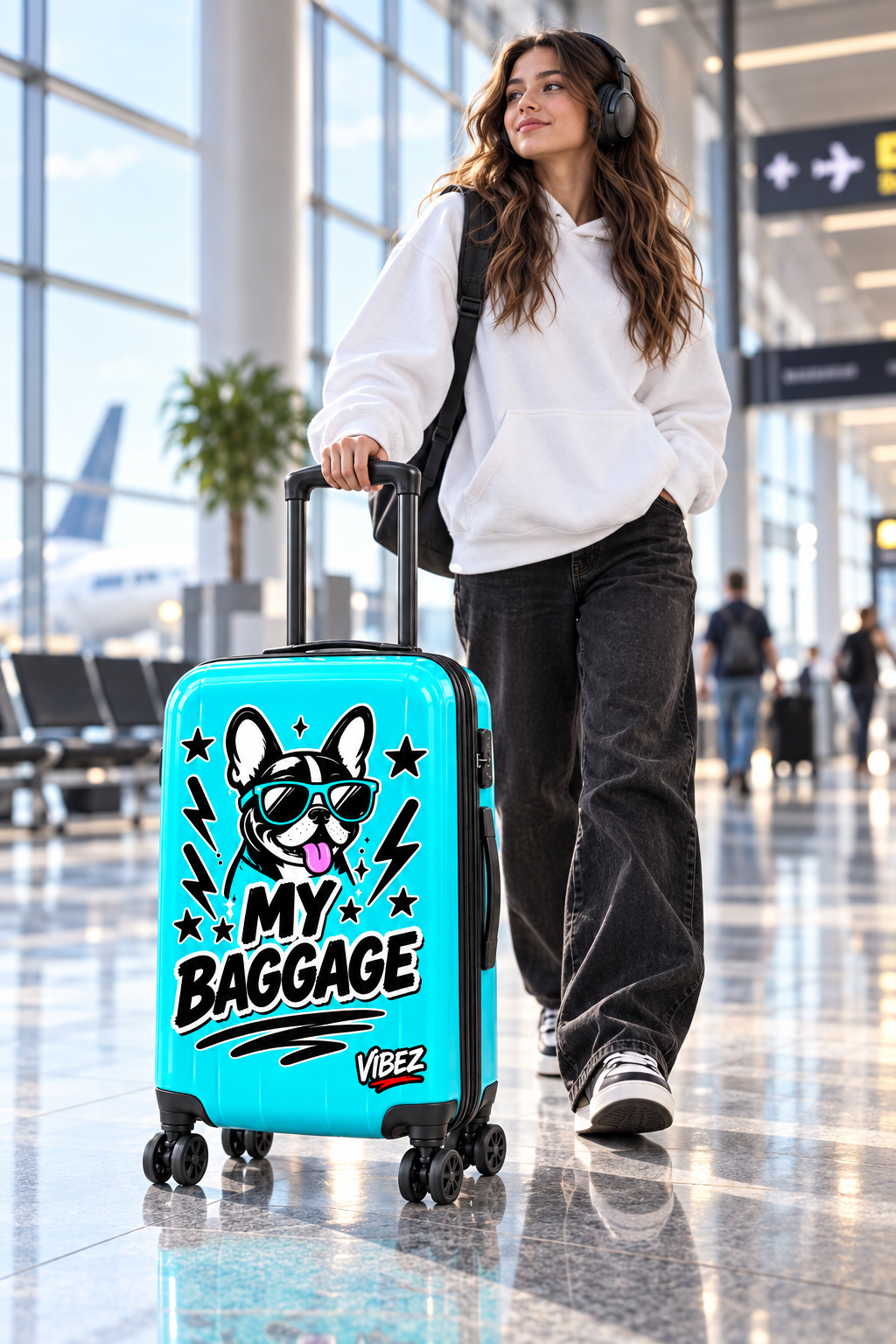 My Baggage Dog Suitcase, Turquoise Hardshell Luggage, Funny Teen Travel Gift