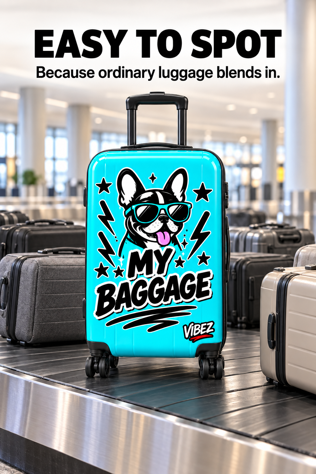 My Baggage Dog Suitcase, Turquoise Hardshell Luggage, Funny Teen Travel Gift