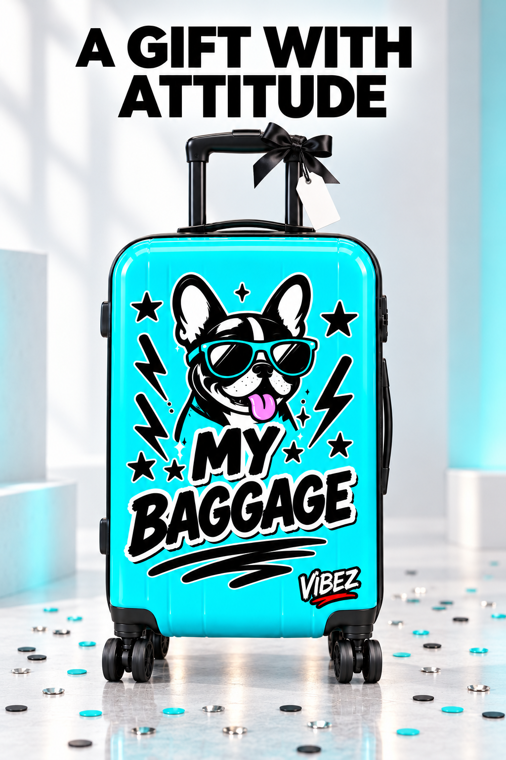 My Baggage Dog Suitcase, Turquoise Hardshell Luggage, Funny Teen Travel Gift