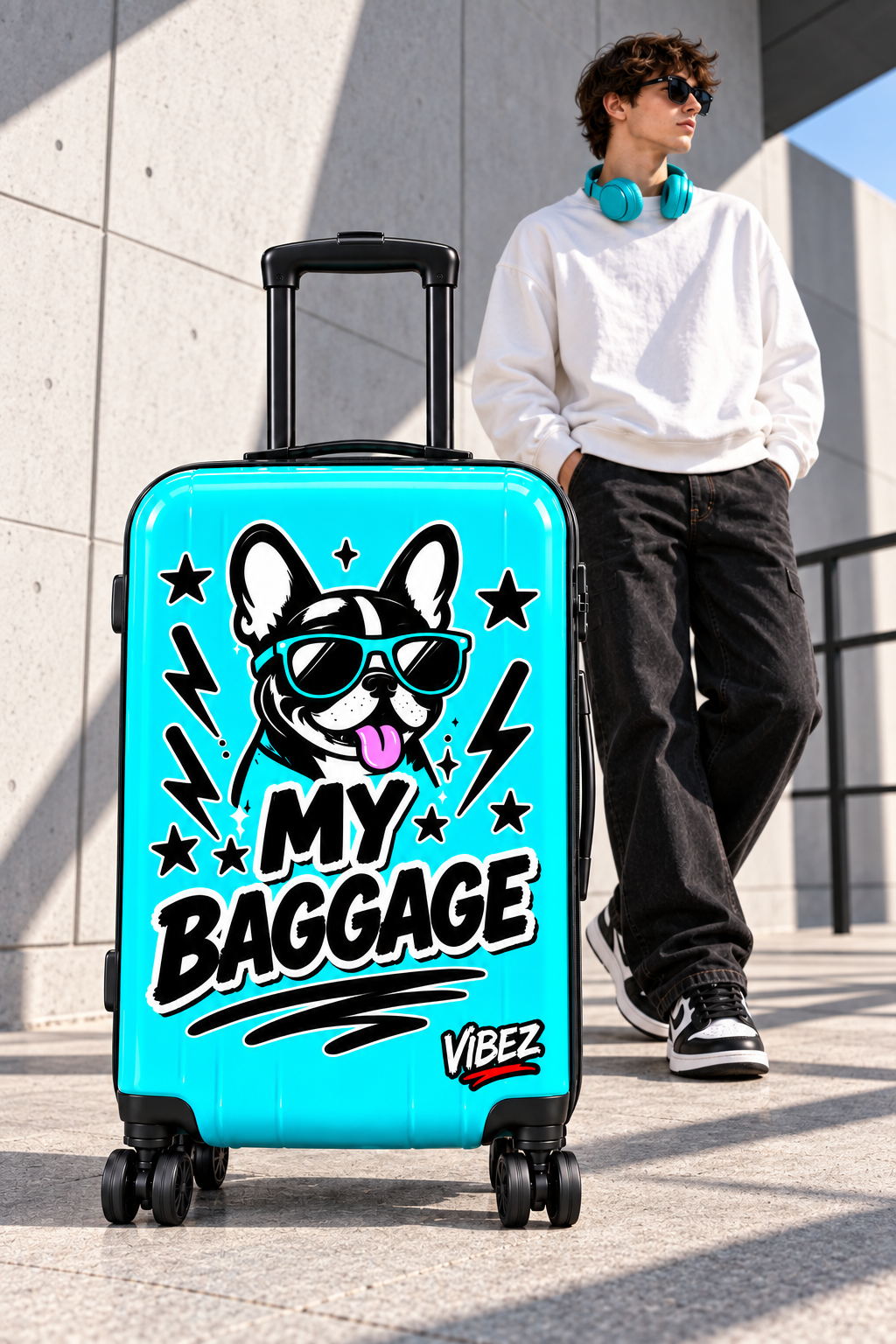 My Baggage Dog Suitcase, Turquoise Hardshell Luggage, Funny Teen Travel Gift