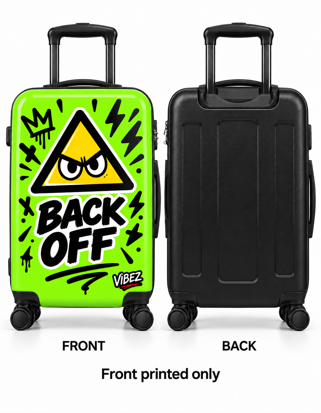 Neon Green Back Off Suitcase, Funny Teen Luggage, Graffiti Hard Shell Suitcase, Bold Travel Gift for Teenagers
