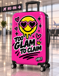Too Glam to Claim Hot Pink Suitcase, Funny Statement Luggage, Smiley Face Travel Bag, Teen Girl Gift, Graduation Travel Gift