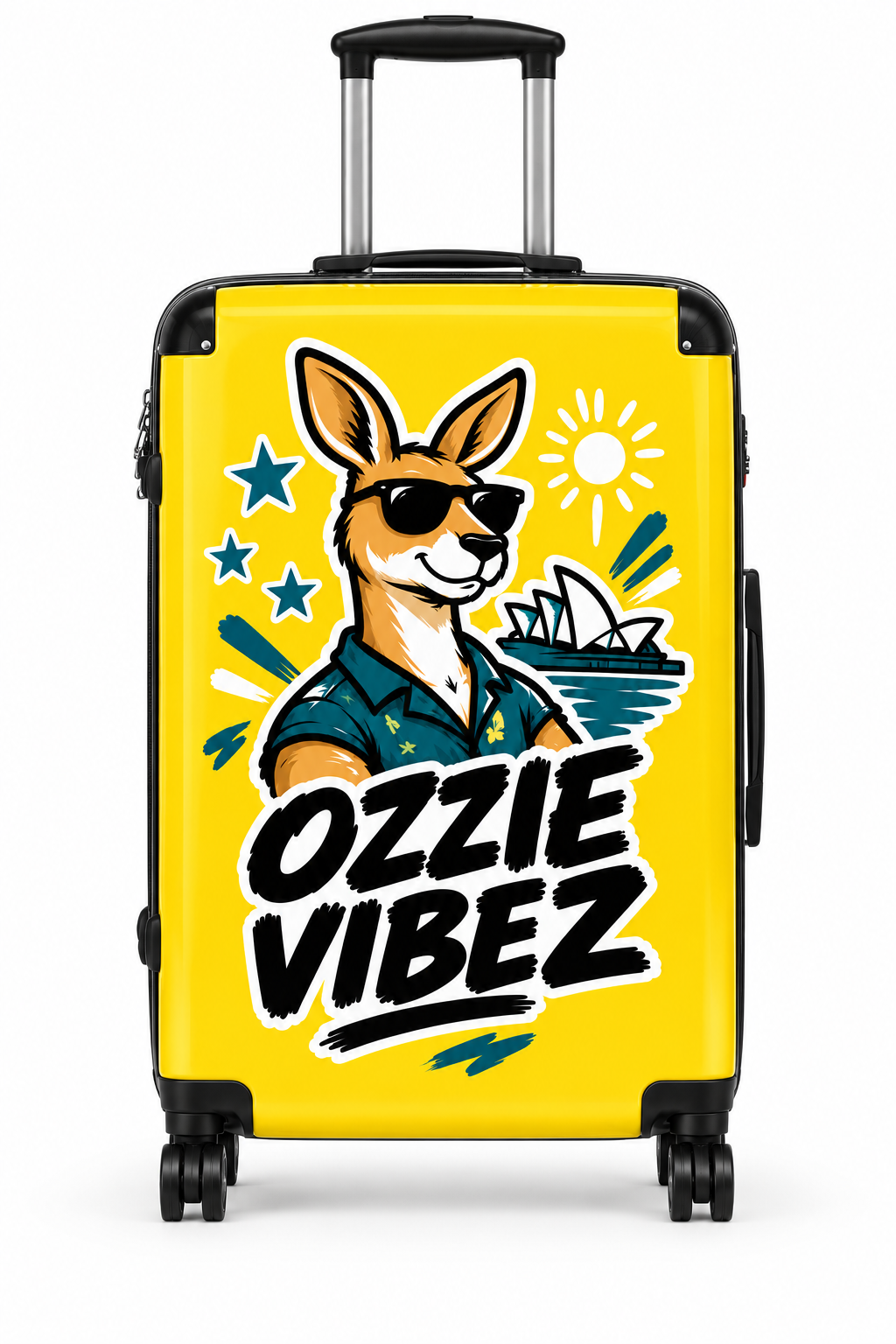 Ozzie Vibez kangaroo surfer suitcase | yellow travel luggage