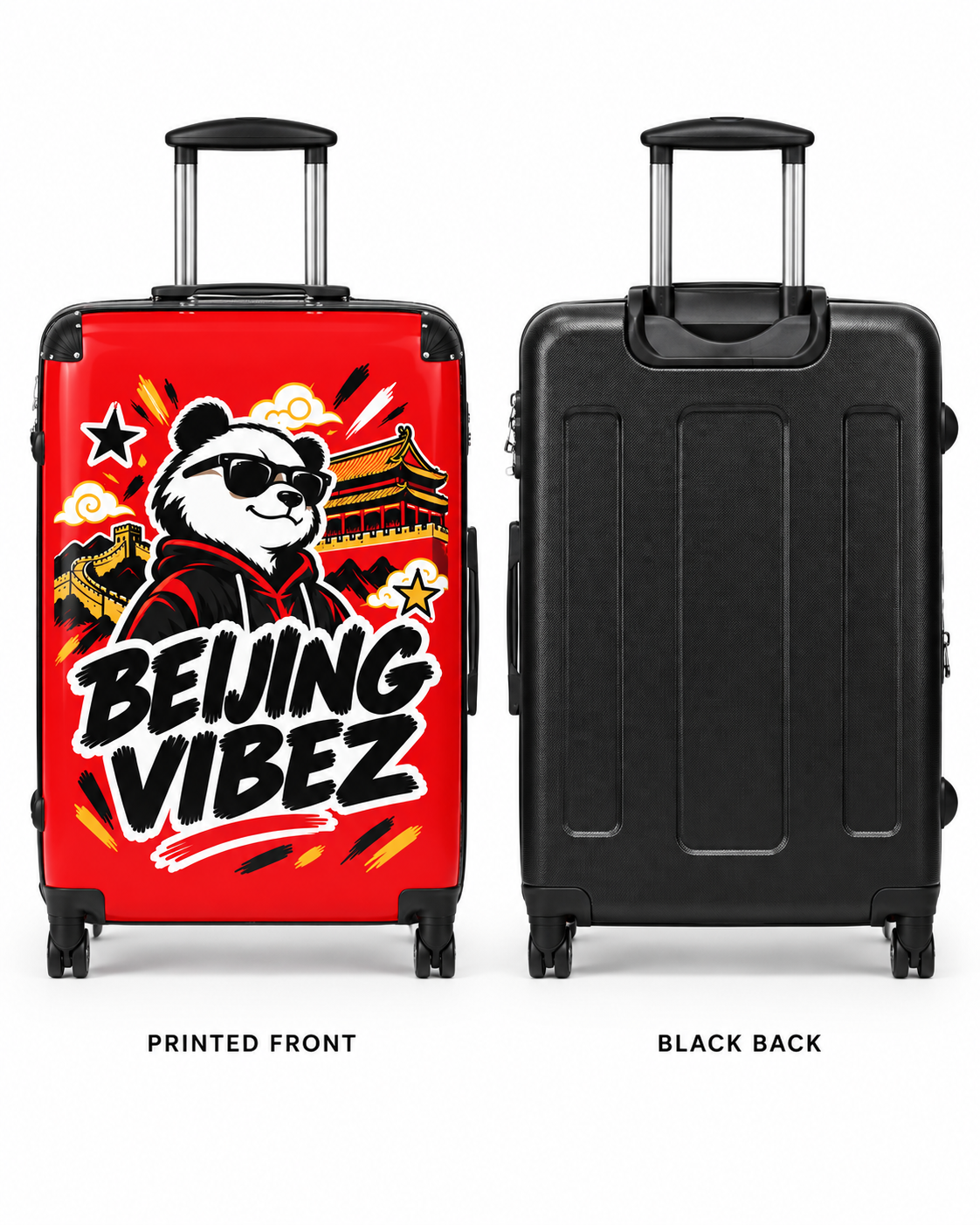 Beijing Vibez Panda Graphic Suitcase | Red Travel Luggage