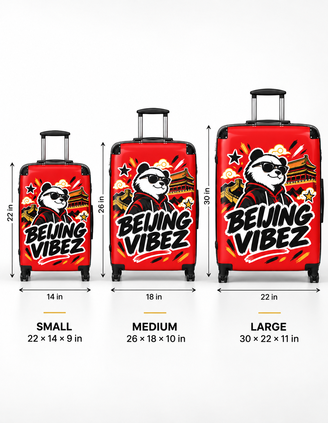 Beijing Vibez Panda Graphic Suitcase | Red Travel Luggage
