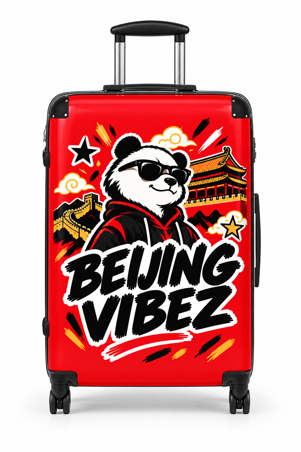 Beijing Vibez Panda Graphic Suitcase | Red Travel Luggage
