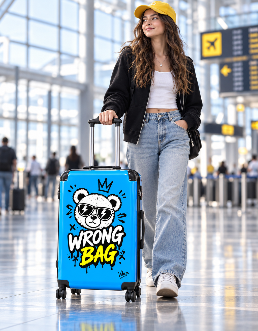 Wrong Bag Bear Suitcase, Blue Funny Luggage for Teens, Cute Hard Shell Travel Case, Graduation Gift