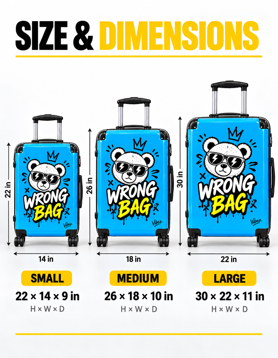 Wrong Bag Bear Suitcase, Blue Funny Luggage for Teens, Cute Hard Shell Travel Case, Graduation Gift