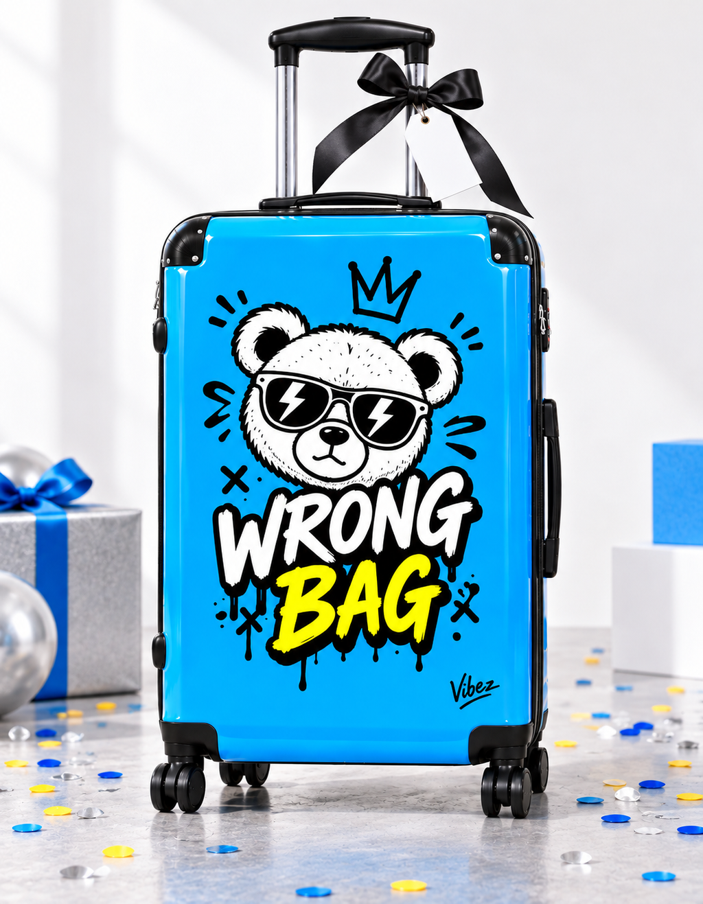 Wrong Bag Bear Suitcase, Blue Funny Luggage for Teens, Cute Hard Shell Travel Case, Graduation Gift