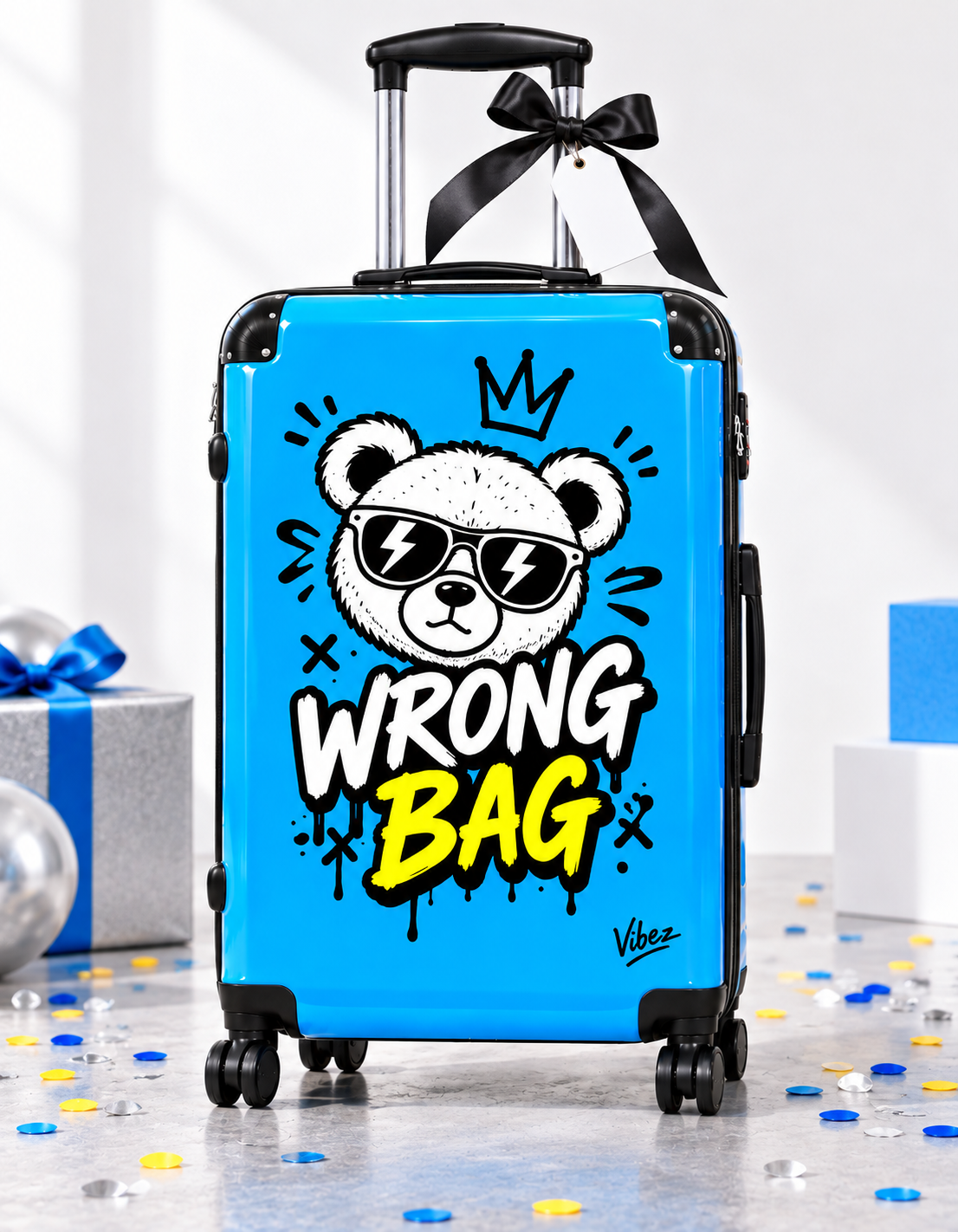 Wrong Bag Bear Suitcase, Blue Funny Luggage for Teens, Cute Hard Shell Travel Case, Graduation Gift
