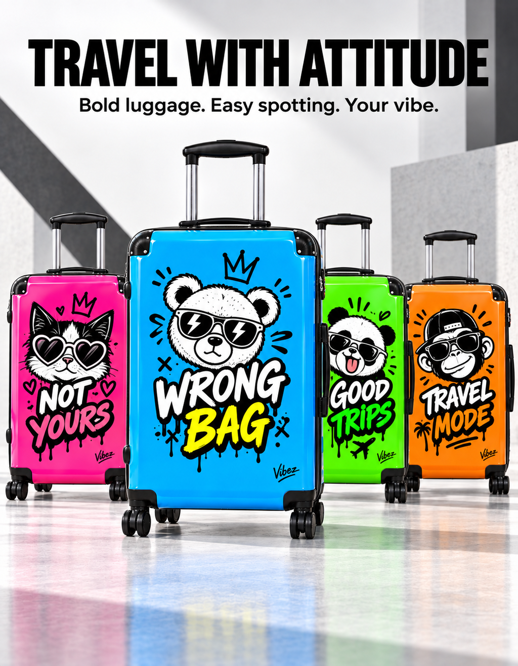 Wrong Bag Bear Suitcase, Blue Funny Luggage for Teens, Cute Hard Shell Travel Case, Graduation Gift