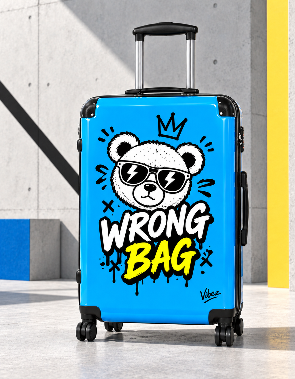 Wrong Bag Bear Suitcase, Blue Funny Luggage for Teens, Cute Hard Shell Travel Case, Graduation Gift