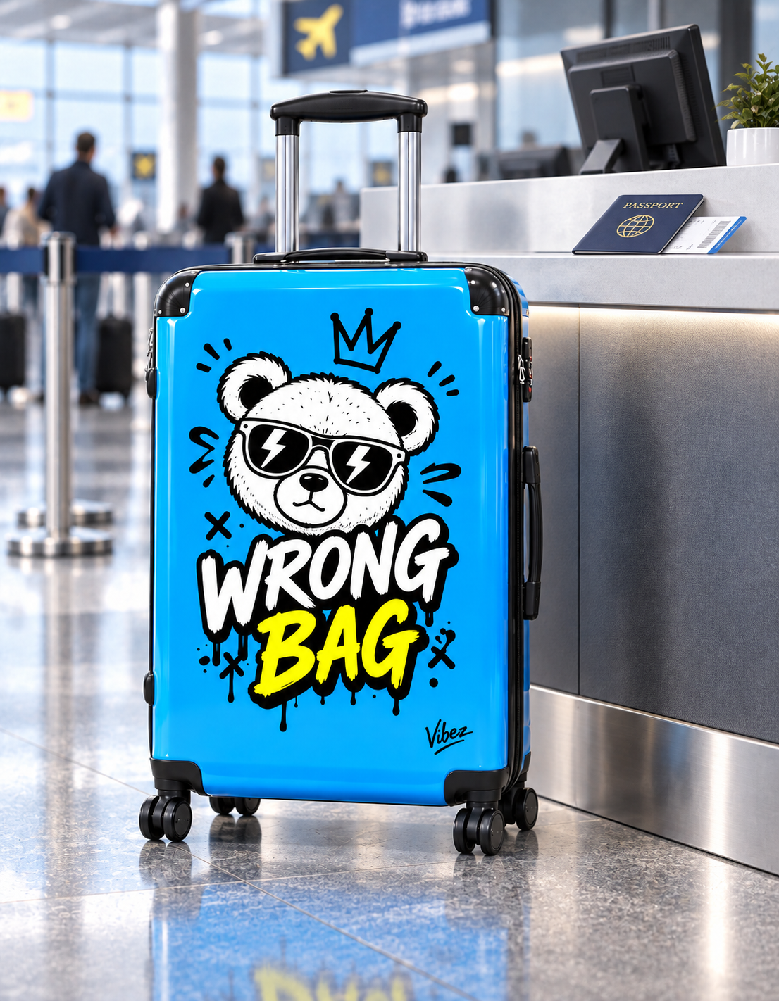 Wrong Bag Bear Suitcase, Blue Funny Luggage for Teens, Cute Hard Shell Travel Case, Graduation Gift